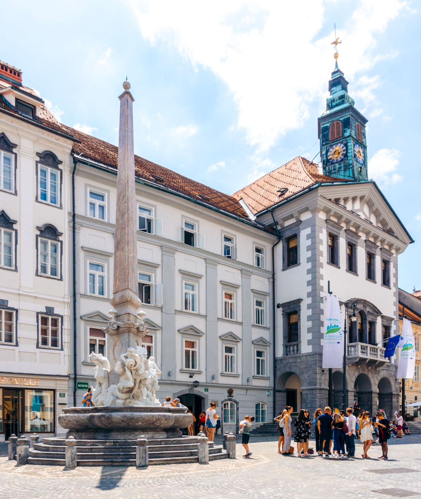 Town Hall and Robba Fountain in Ljubljana, Slovenia
