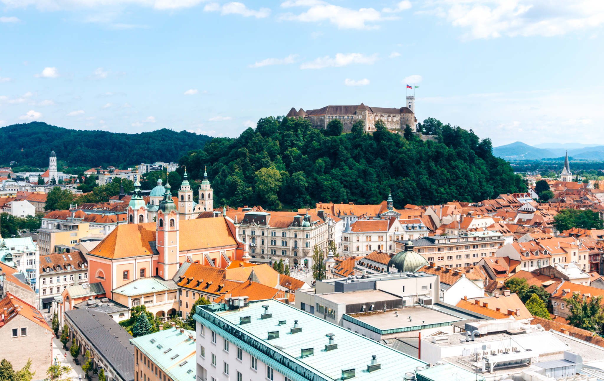 Views of Ljubljana and Ljubljana Castle from the Nebotičnik Café, Slovenia